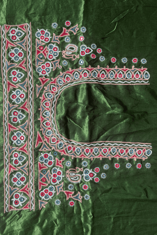 Ahir Hand Embroidery Blouse Piece - (Green)