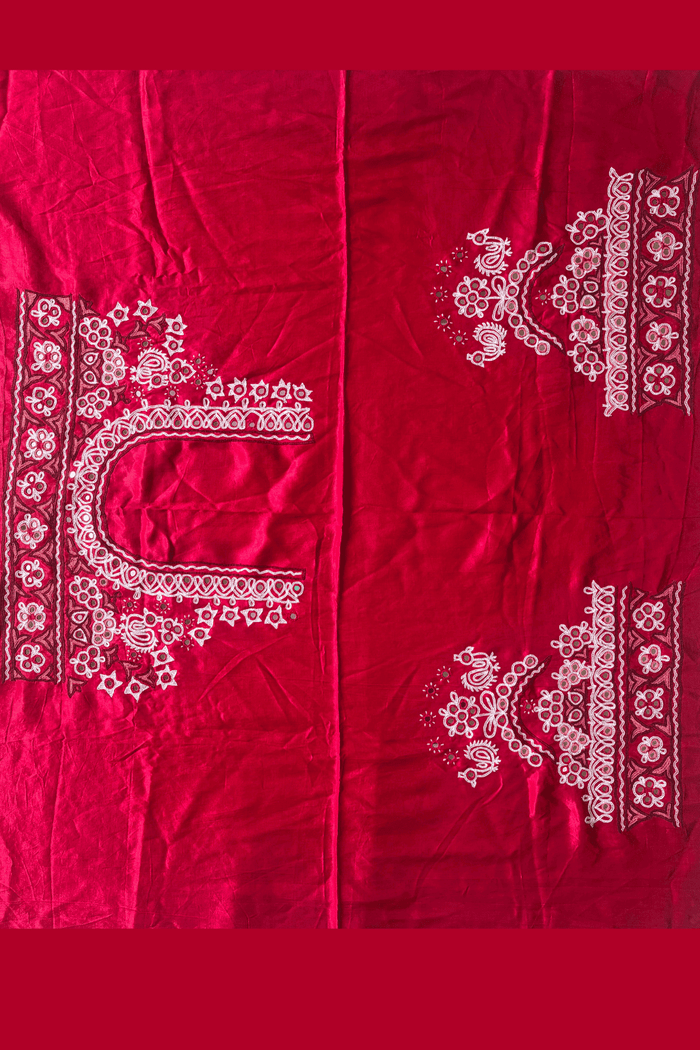 Ahir Hand Embroidery Blouse Piece - (Pink)