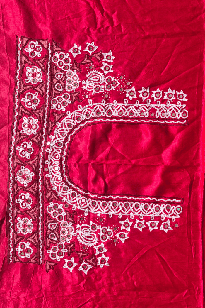 Ahir Hand Embroidery Blouse Piece - (Pink)