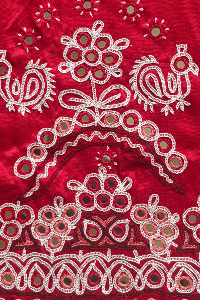 Ahir Hand Embroidery Blouse Piece - (Pink)