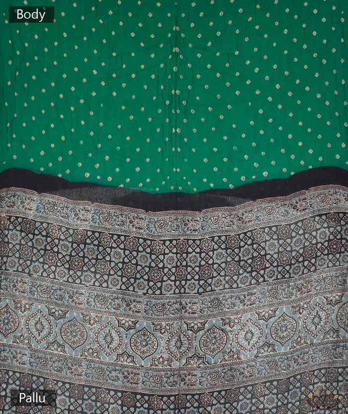 Ajrakh Bandhini Cotton hand block printed saree