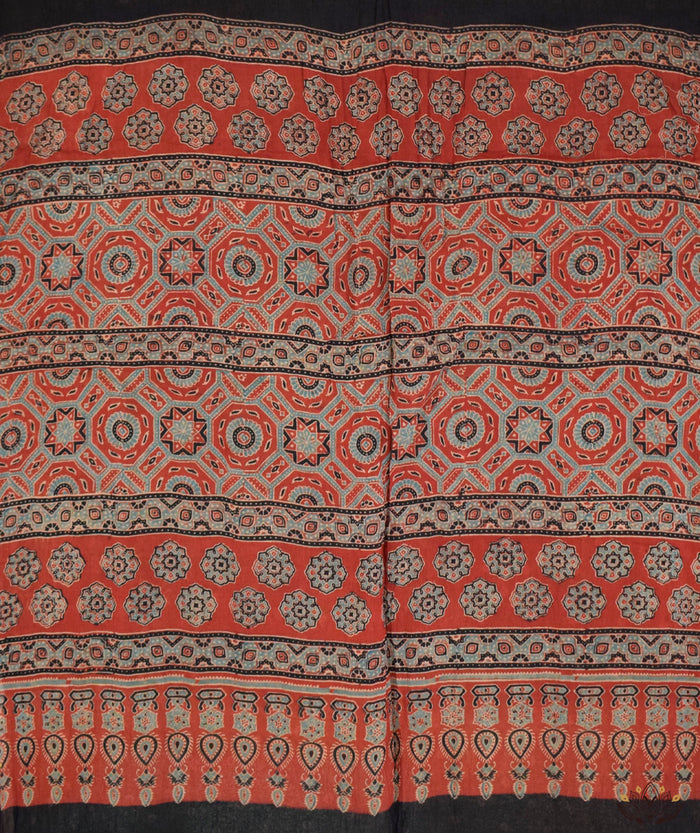 Ajrakh Bandhini Cotton hand block printed saree
