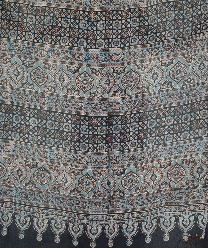 Ajrakh Bandhini Cotton hand block printed saree
