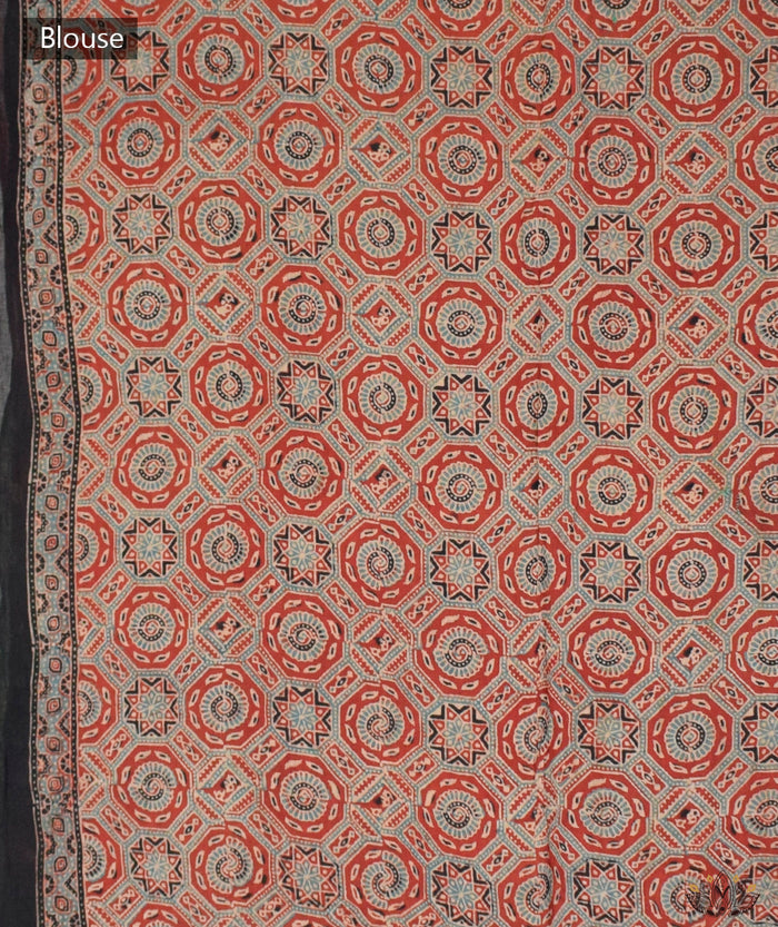 Ajrakh Bandhini Cotton hand block printed saree