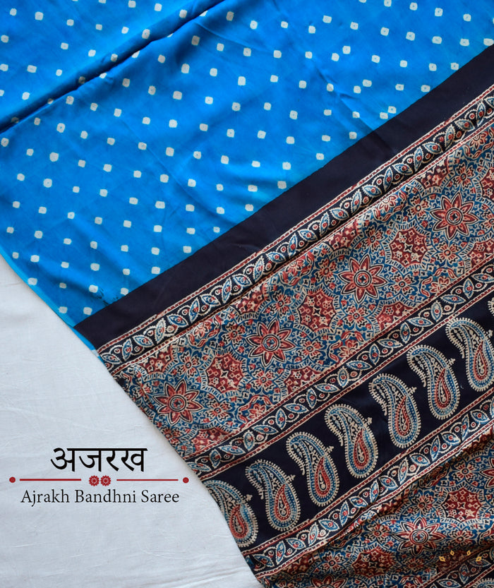 AJRAKH BANDHINI HAND BLOCK PRINTED SILK SAREE