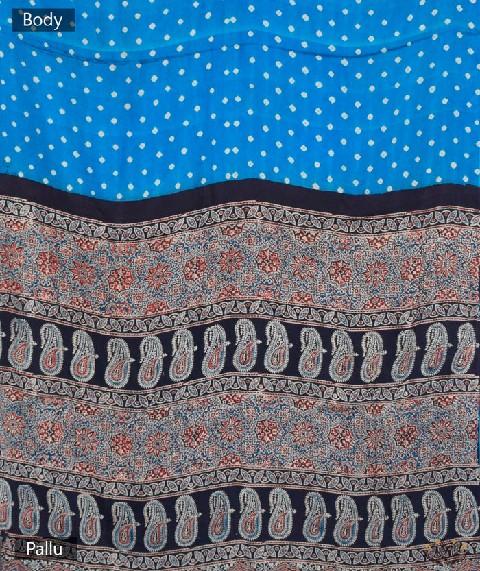 AJRAKH BANDHINI HAND BLOCK PRINTED SILK SAREE