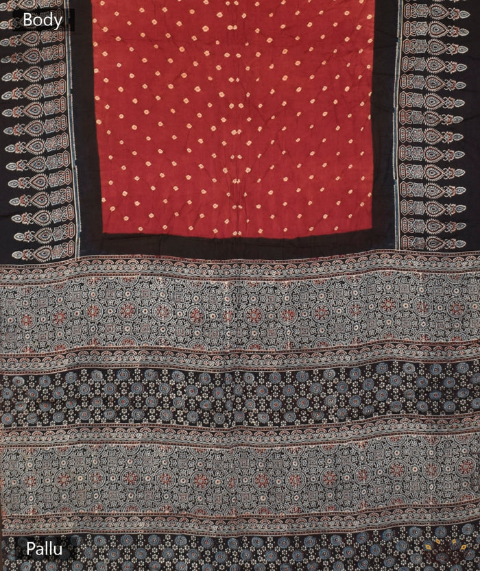 AJRAKH BANDHINI HAND BLOCK PRINTED SILK SAREE