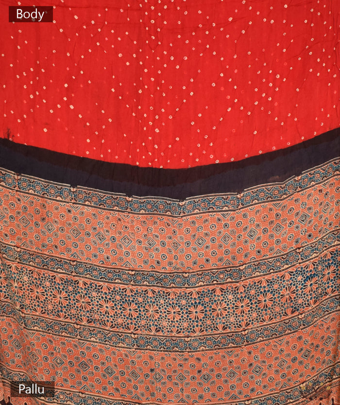 AJRAKH BANDHINI HAND BLOCK PRINTED SILK SAREE