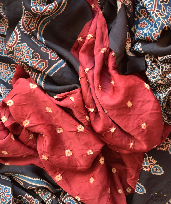 AJRAKH BANDHINI HAND BLOCK PRINTED SILK SAREE