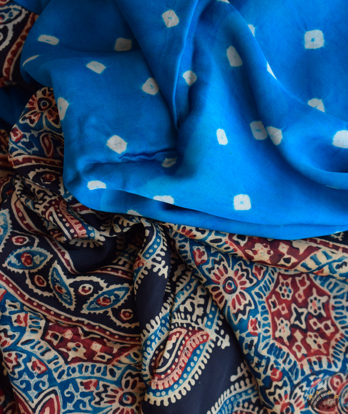 AJRAKH BANDHINI HAND BLOCK PRINTED SILK SAREE