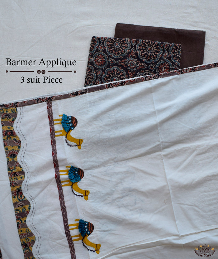 Ajrakh Barmer Applique Suit (three piece)