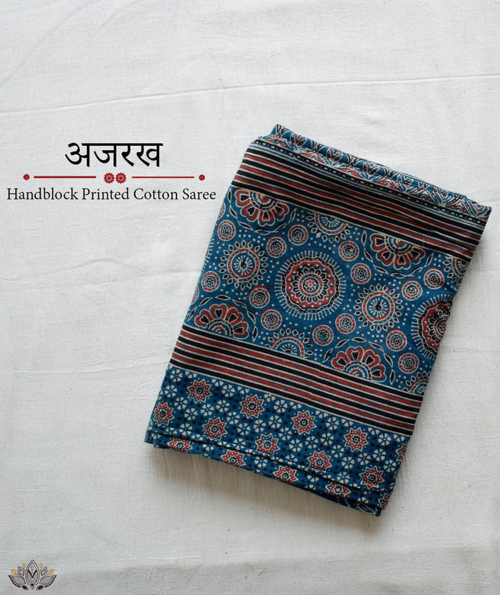 AJRAKH COTTON HAND BLOCK PRINTED SAREE