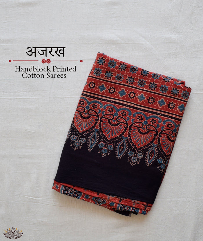 AJRAKH COTTON HAND BLOCK PRINTED SAREE