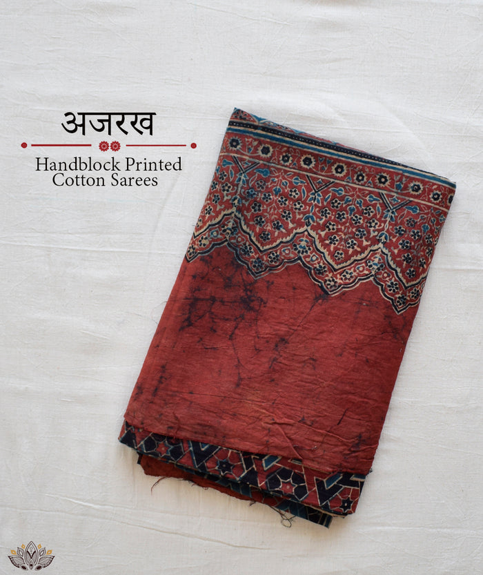 AJRAKH COTTON HAND BLOCK PRINTED SAREE