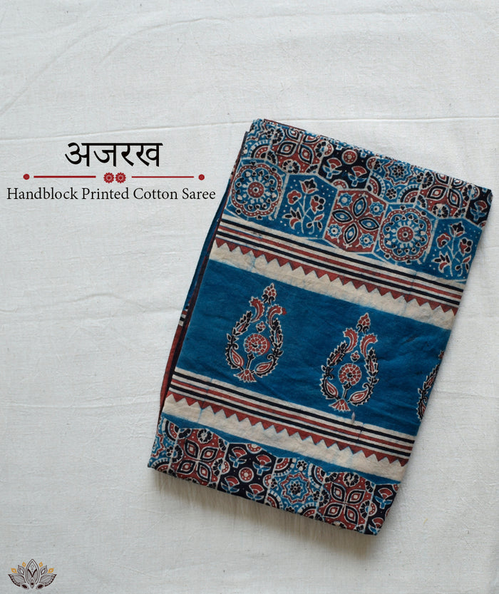 AJRAKH COTTON HAND BLOCK PRINTED SAREE