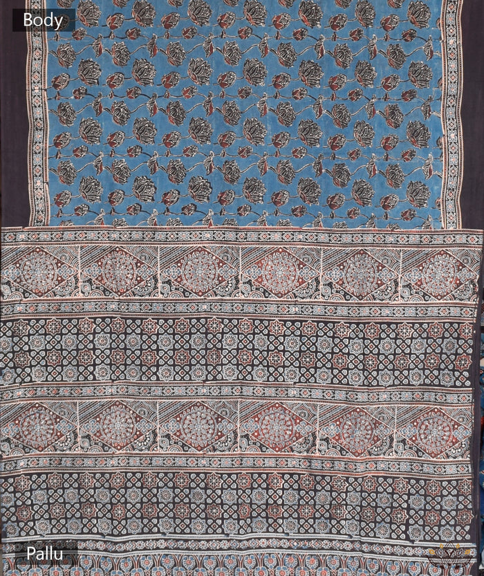 AJRAKH COTTON HAND BLOCK PRINTED SAREE