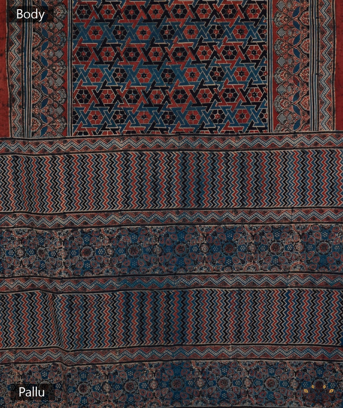 AJRAKH COTTON HAND BLOCK PRINTED SAREE