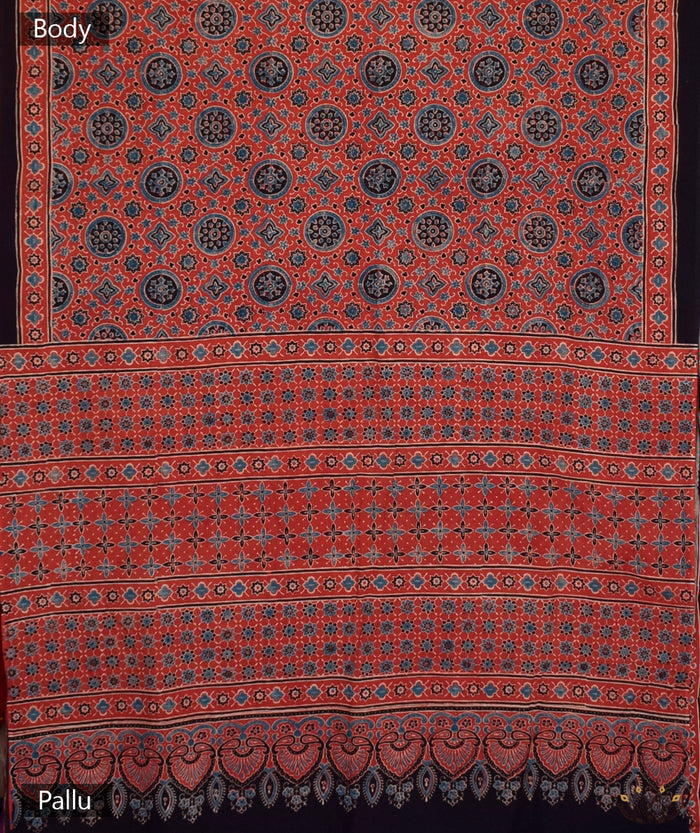 AJRAKH COTTON HAND BLOCK PRINTED SAREE