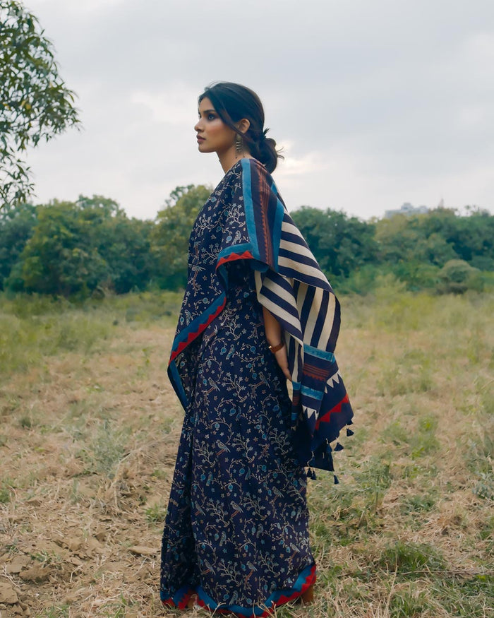 Ajrakh Cotton hand block printed saree