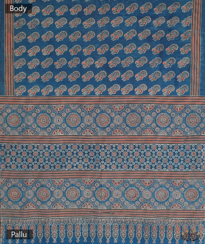 AJRAKH COTTON HAND BLOCK PRINTED SAREE