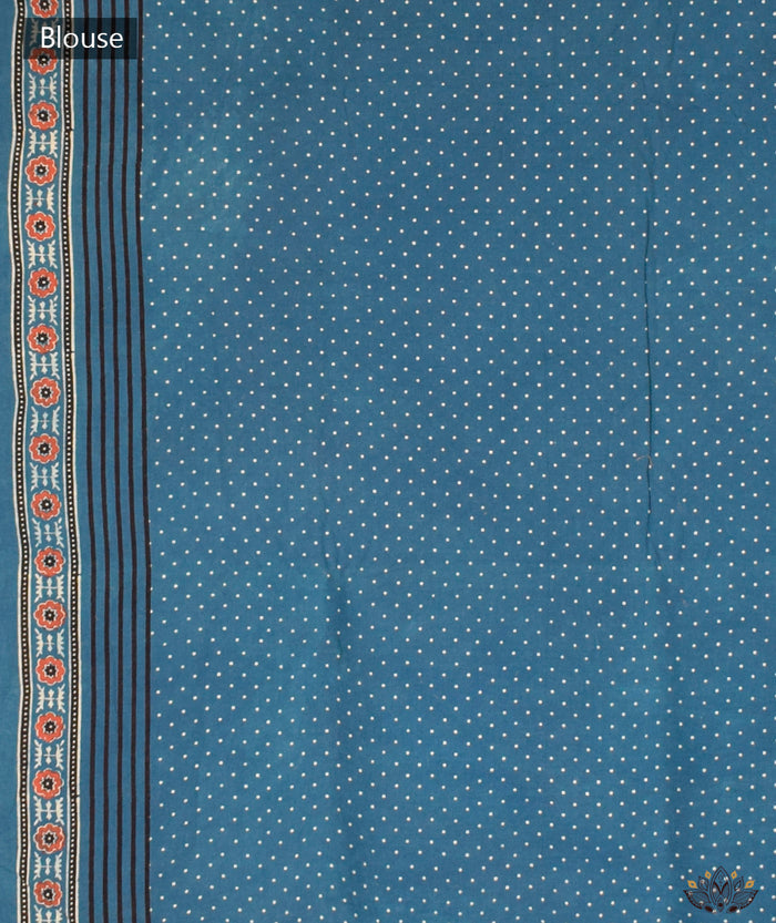 Ajrakh Cotton hand block printed saree
