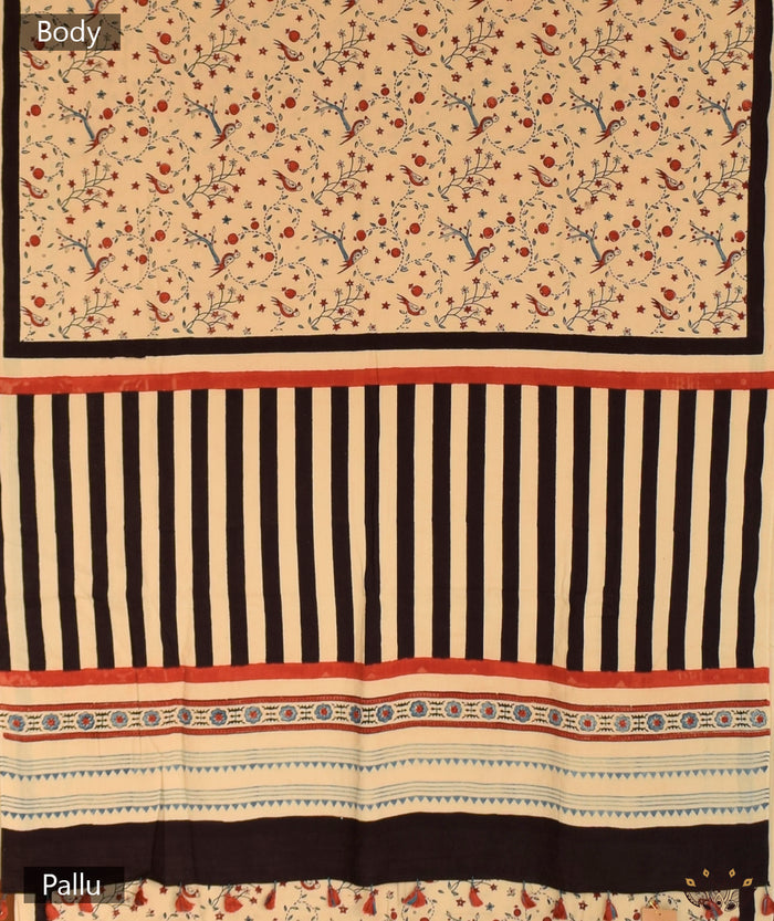 Ajrakh Cotton hand block printed saree