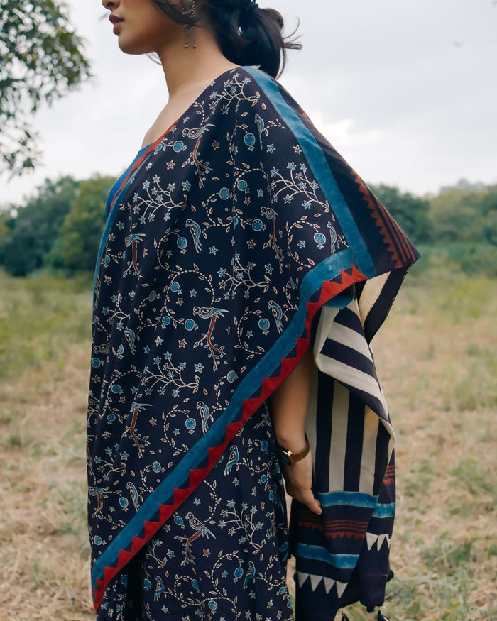 Ajrakh Cotton hand block printed saree