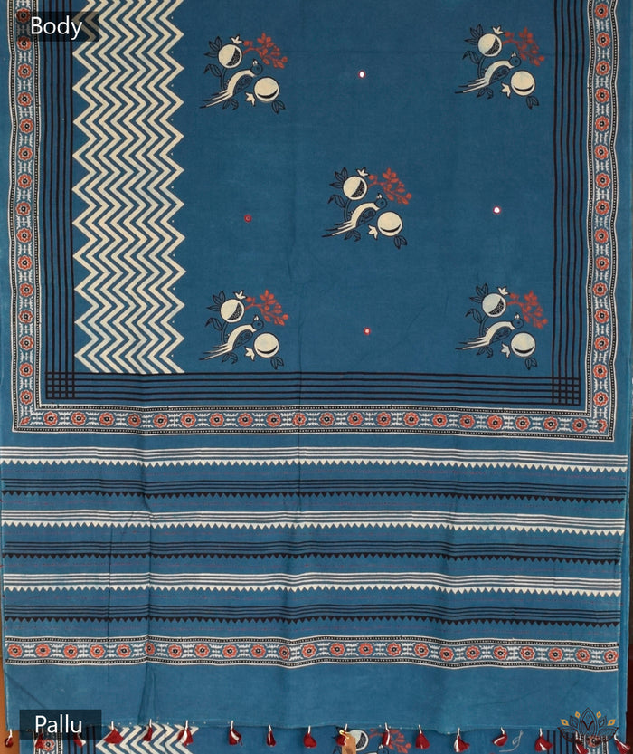 Ajrakh Cotton hand block printed saree