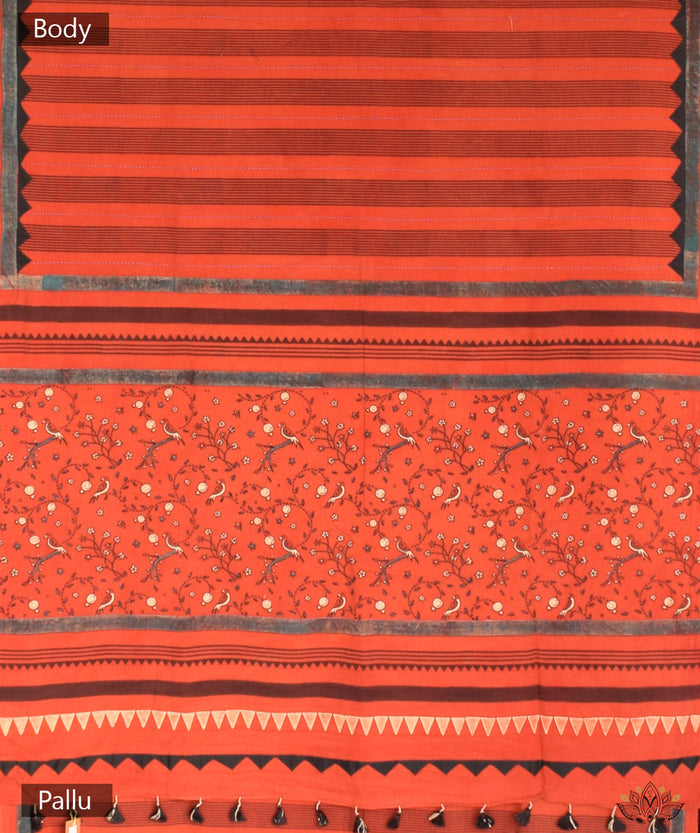 Ajrakh Cotton hand block printed saree