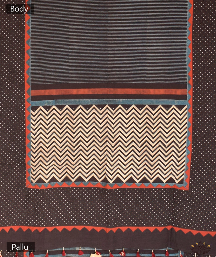 Ajrakh Cotton hand block printed saree