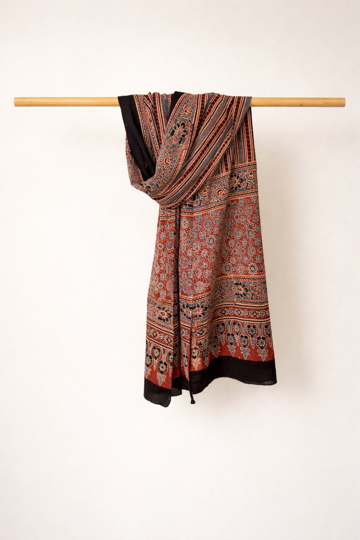 Ajrakh Cotton hand block printed stole