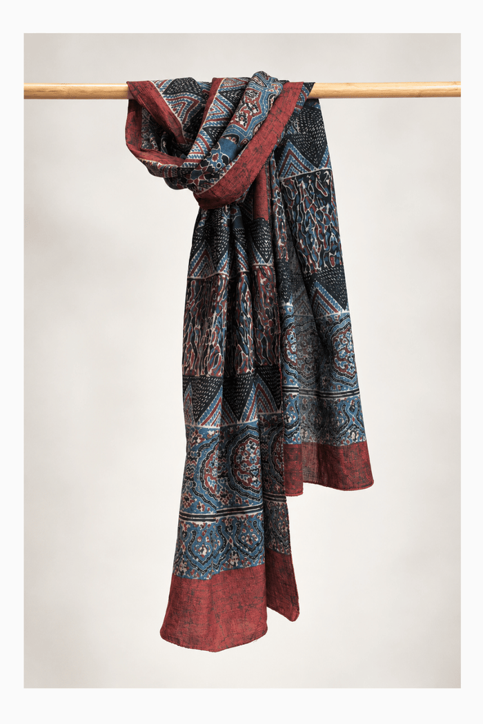 Ajrakh Cotton hand block printed stole