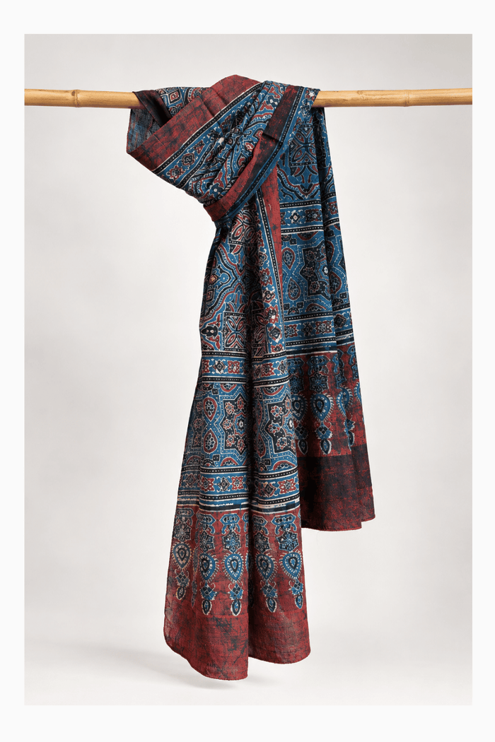 Ajrakh Cotton hand block printed stole