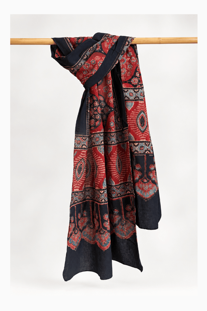 Ajrakh Cotton hand block printed stole