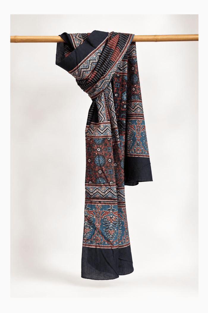 Ajrakh Cotton hand block printed stole