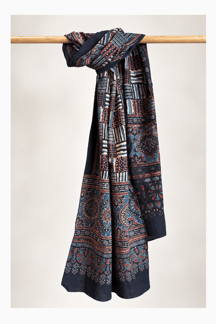 Ajrakh Cotton hand block printed stole