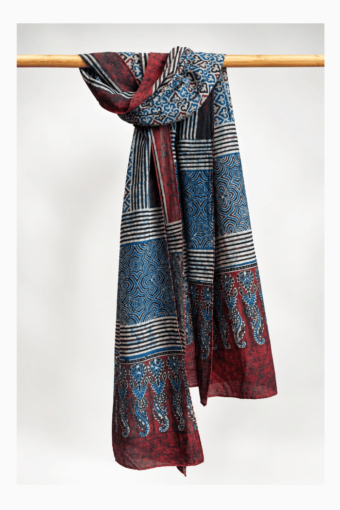 Ajrakh Cotton hand block printed stole
