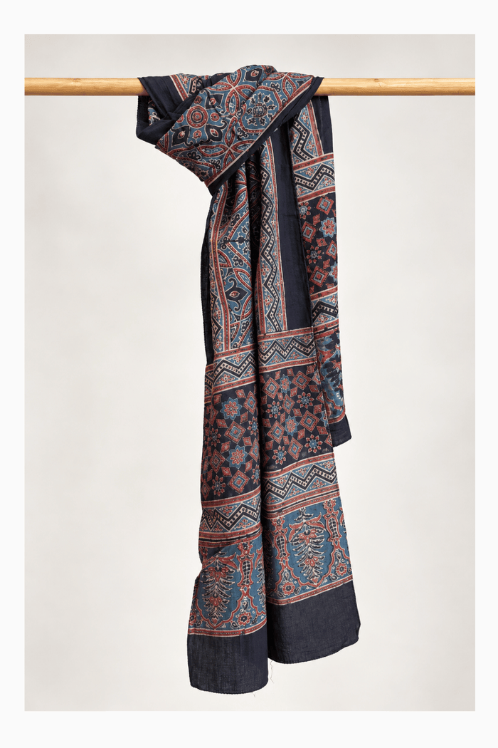 Ajrakh Cotton hand block printed stole