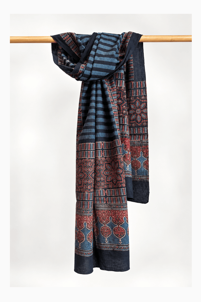 Ajrakh Cotton hand block printed stole