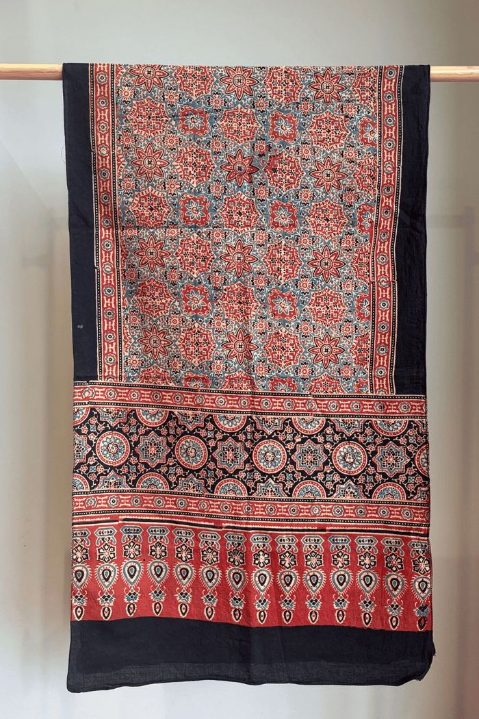 Ajrakh Cotton hand block printed stole