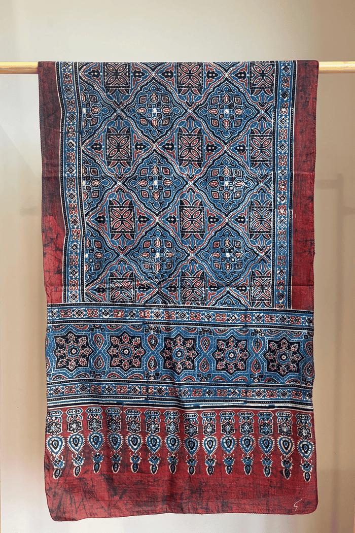 Ajrakh Cotton hand block printed stole