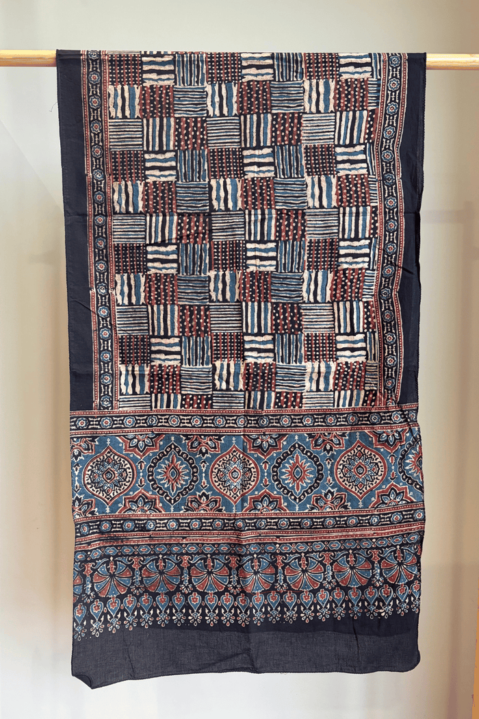 Ajrakh Cotton hand block printed stole