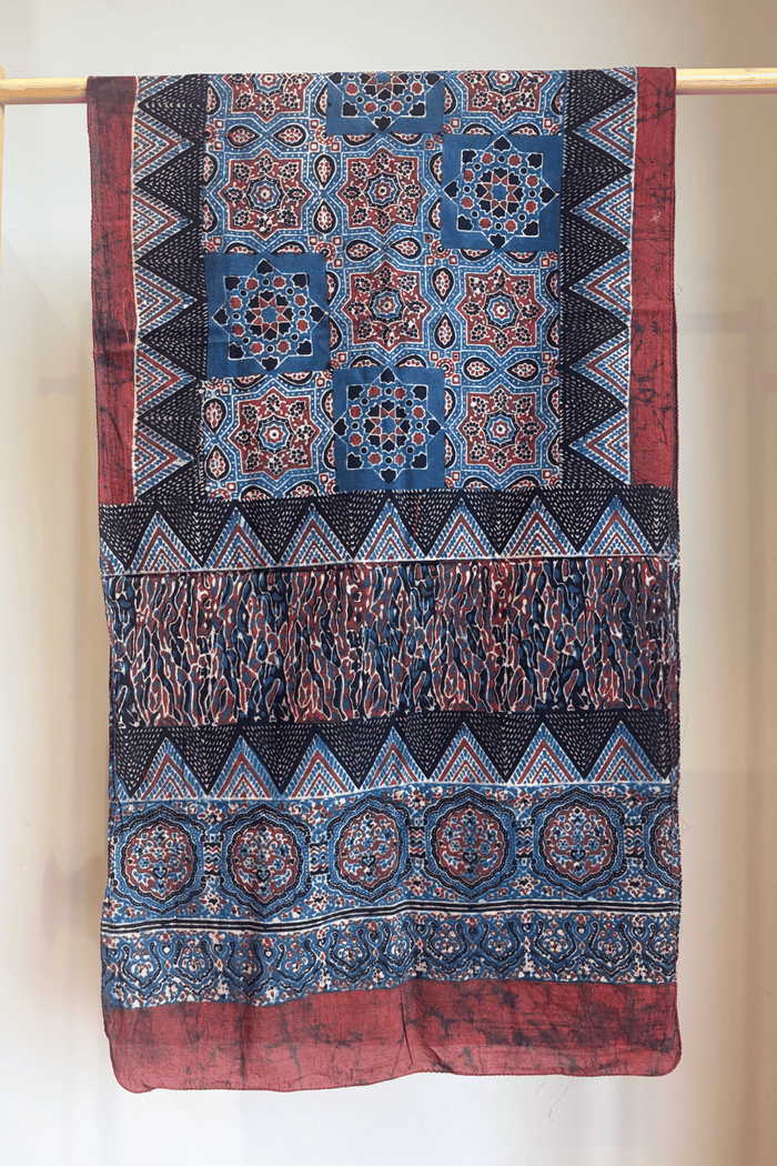 Ajrakh Cotton hand block printed stole