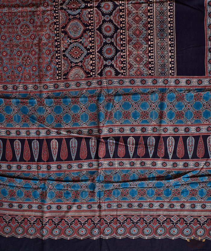 Ajrakh Cotton Handblock Printed Saree