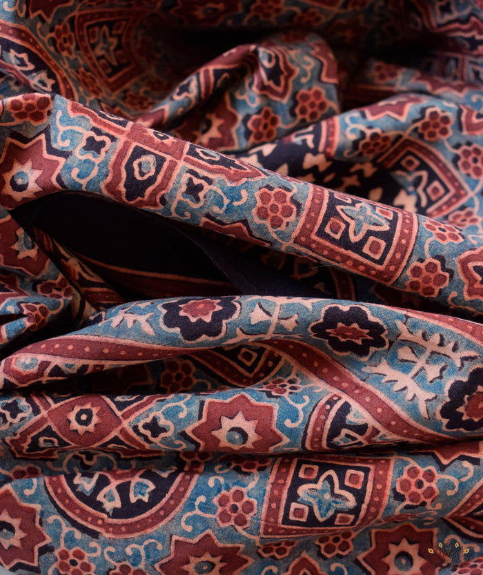 Ajrakh Cotton Handblock Printed Saree