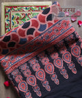 Ajrakh cotton Silk hand block printed saree