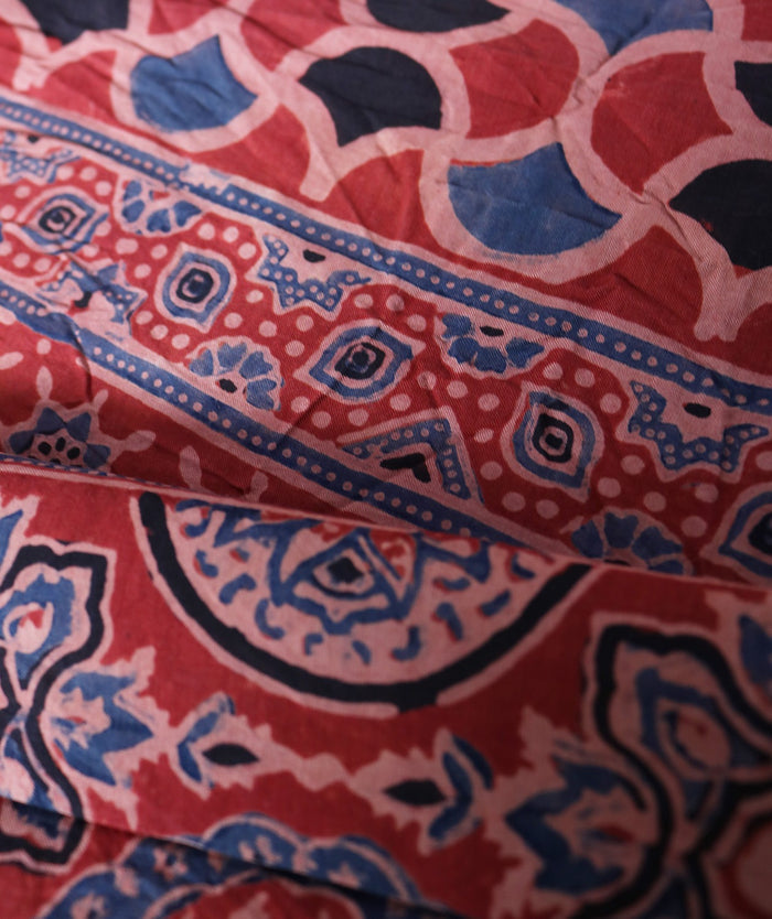 Ajrakh cotton Silk hand block printed saree