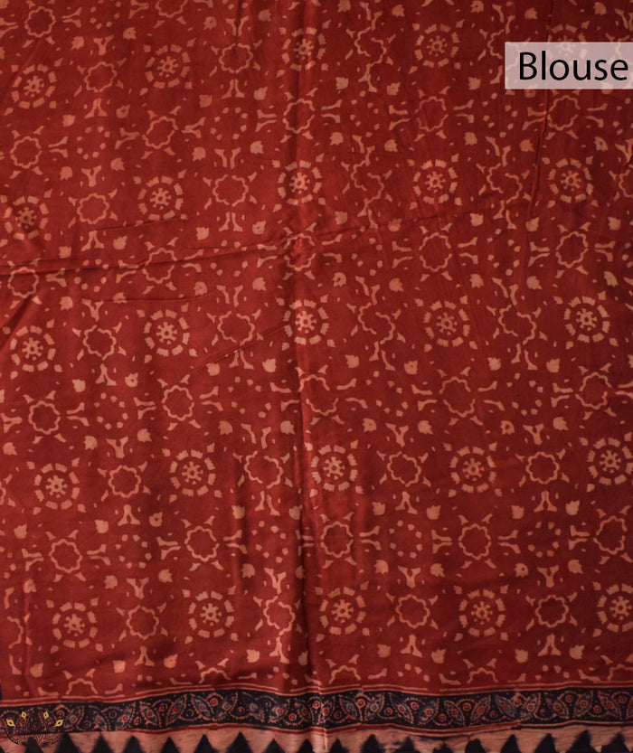 Ajrakh cotton Silk hand block printed saree