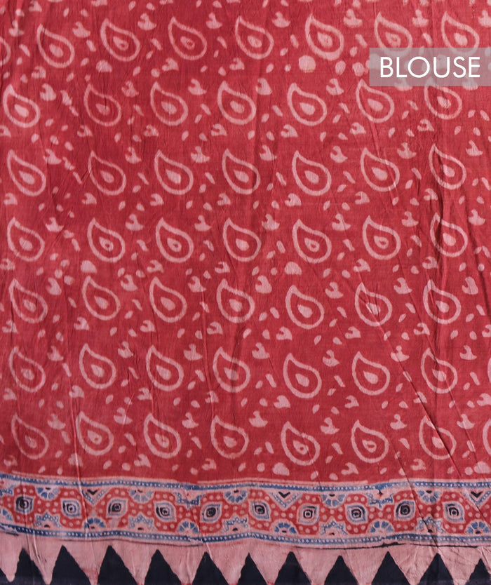 Ajrakh cotton Silk hand block printed saree
