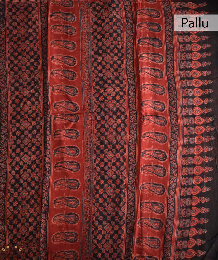 Ajrakh cotton Silk hand block printed saree